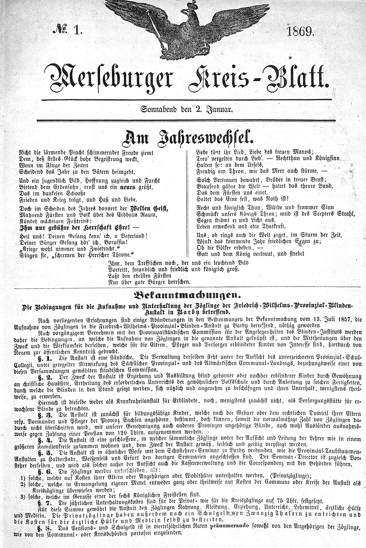 Merseburger Kreis - Blatt - Januar - Dezember 1869